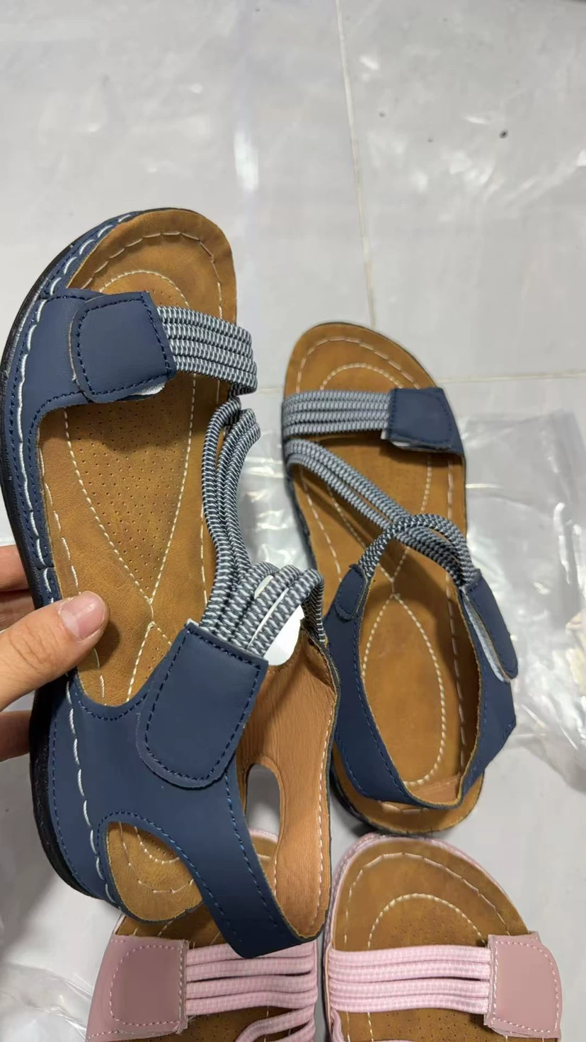 Women's 2026 New Summer Wedge Sandals with Velcro Straps, Roman Style, Thick Sole, Peep Toe, Outerwear