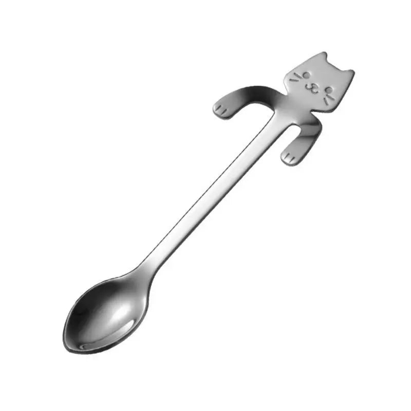 1Pcs Stainless Steel Coffee Tea Spoon, Mini Cat Long Handle Teaspoons, Drinking Tools Kitchen Gadget Flatware Tableware
