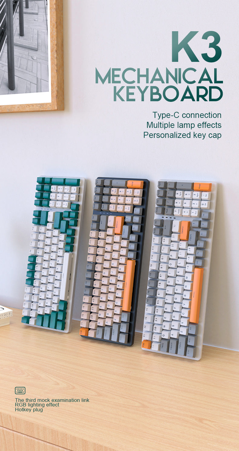 Free Wolf K3 Mechanical Keyboard 980 Game 100 Keys Customized e-sports Office Game Computer Keyboard
