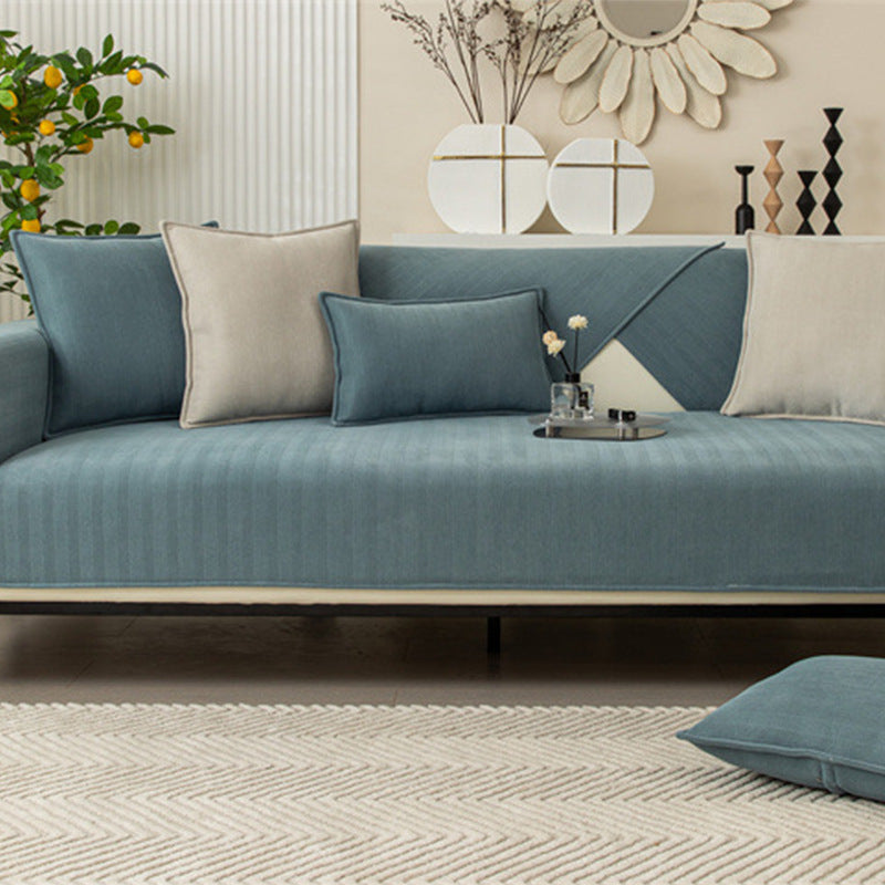 Universal Sofa Cushion for All Seasons, Simple Solid Color Fabric Sofa Cushion Cover, Chenille Herringbone Pattern Anti-slip Sofa Towel