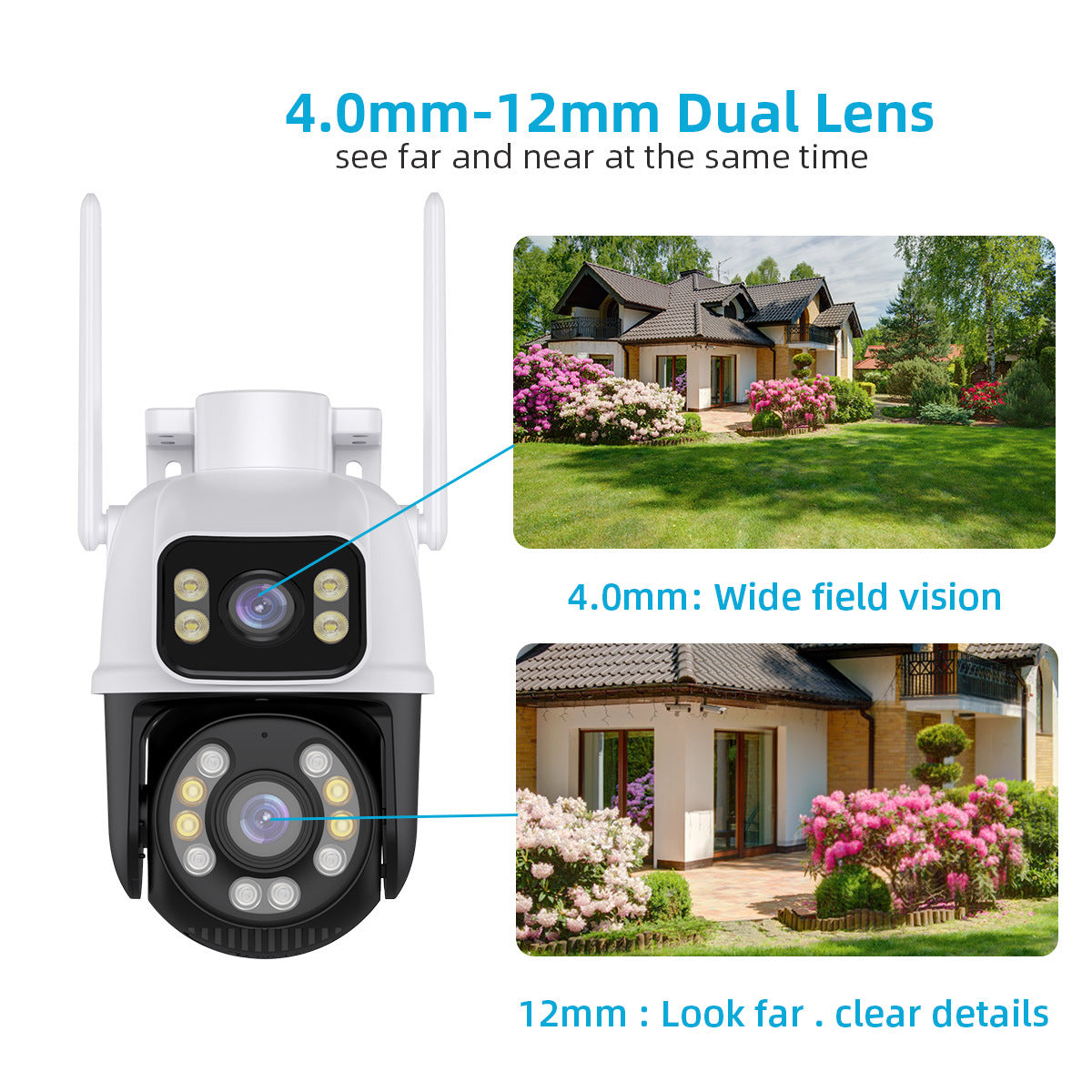 ICSEE High-Definition Wireless Dual-Lens Camera Mobile Remote Full-Color Night Vision Outdoor PTZ Camera A25 Smart Monitor