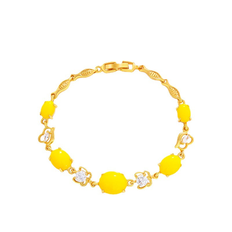 Xuping Jewelry Alloy Inlaid Artificial Gemstone Bracelet for Women, Fashionable 24K Plated Exquisite Fish Jewelry