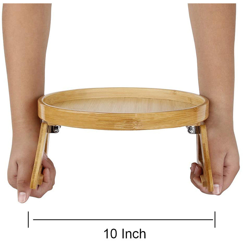 Bamboo Sofa Disc Round Storage, Bamboo Disc Sofa with Leg Tray Foldable Bed Tray Round Tray