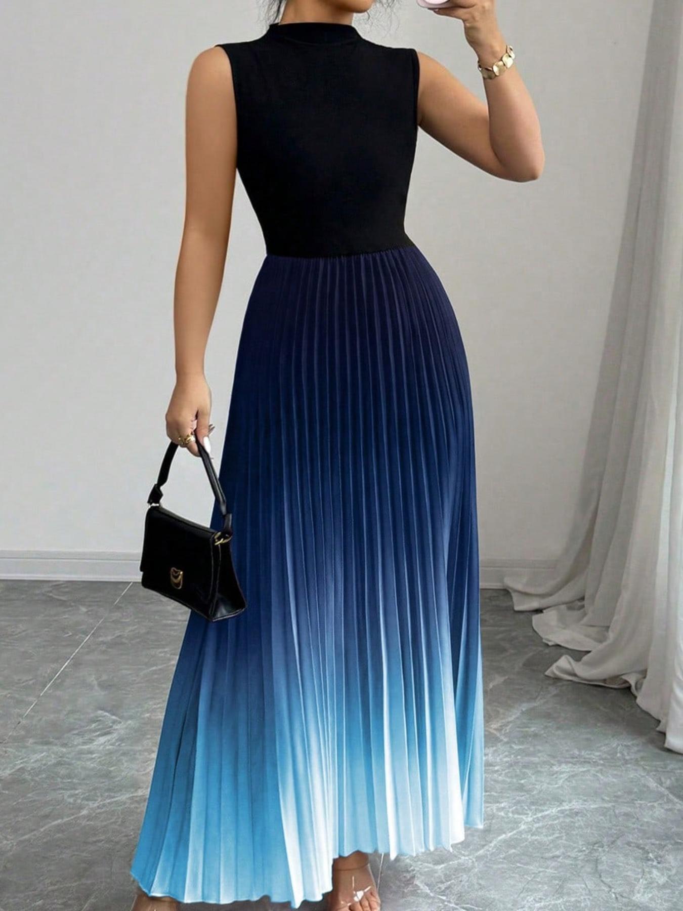 New Spring Arrivals from European and American Cross-border E-Commerce: Lightweight and Flowy Round Neck Sleeveless Gradient Color Dress