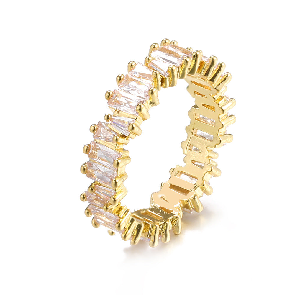 Amazon cross-border European and American irregular zircon ring three-color fashion gold-plated flash diamond ring women's accessories