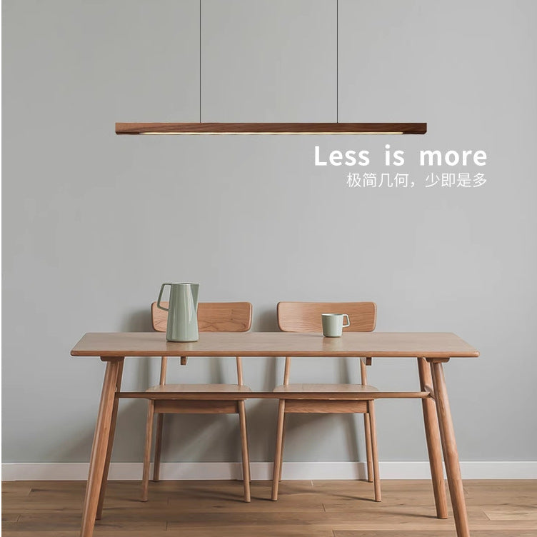 Solid Wood Restaurant Chandelier, Nordic Lighting Fixture, Walnut Color, Bar Counter, Office Long Strip, Single Line, Natural Wood Color, Smart Control