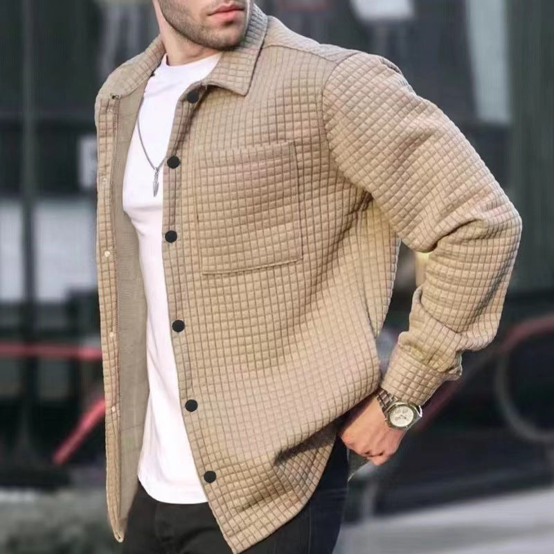 2025 hot sale European and American men's fashion casual large size men's cardigan small checkered long-sleeved shirt jacket