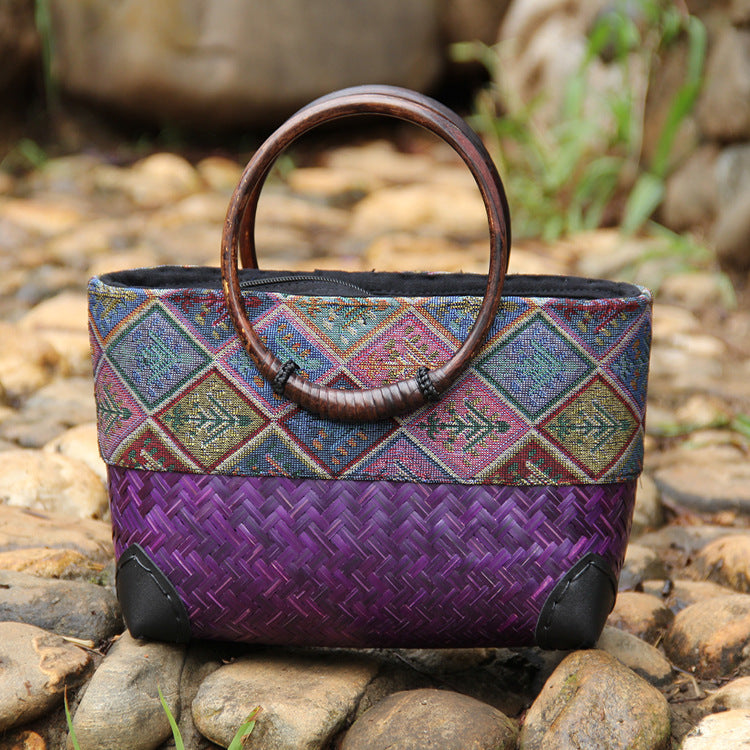 New Woven Women's Bag Bamboo, Bag Bamboo Boven Bag Retro Mini Ladies Handbag