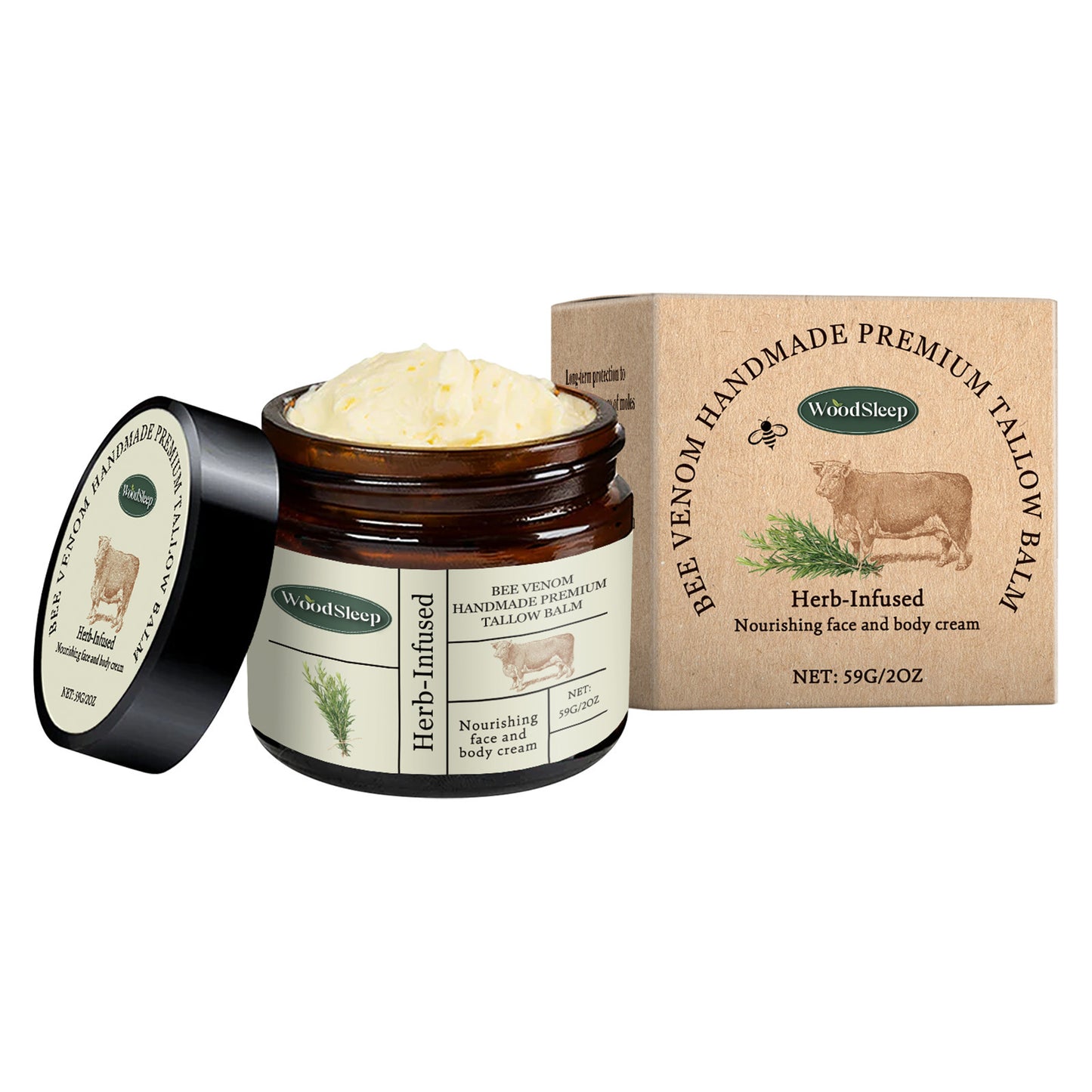 WOODSLEEP Bee Venom Beef Tallow Cream Gentle ingredients cleanse the skin moisturizing purifying skin care cream