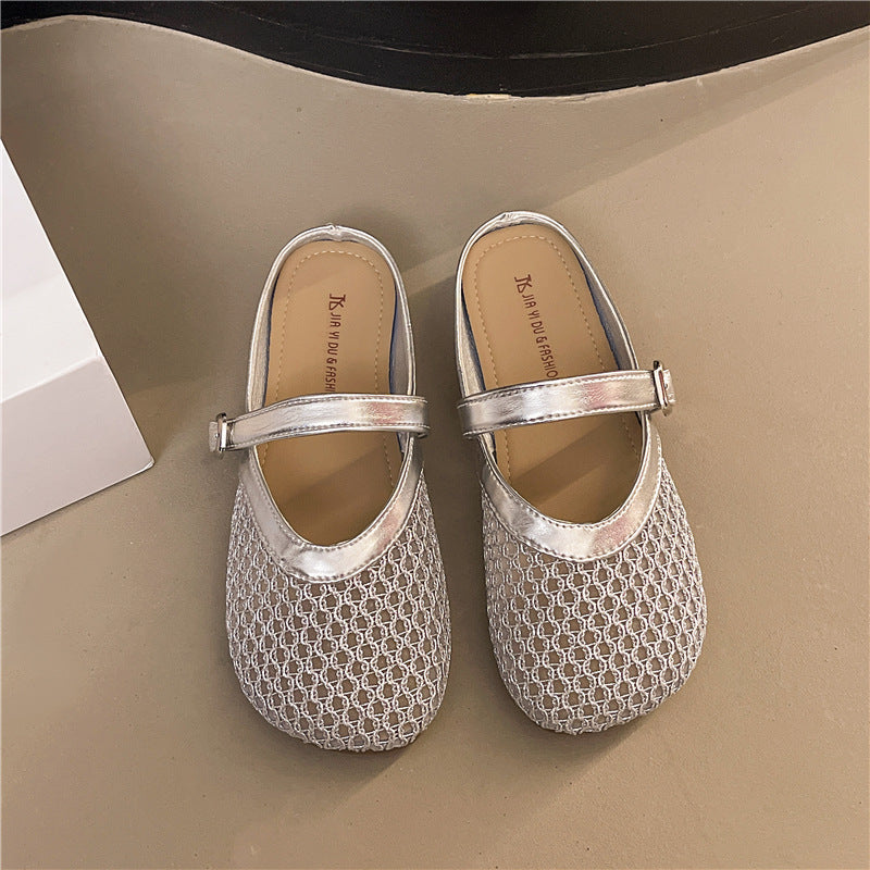 Korean version of mesh hollow single shoes for women summer new style fairy style temperament shallow mouth flat sandals fishing net shoes