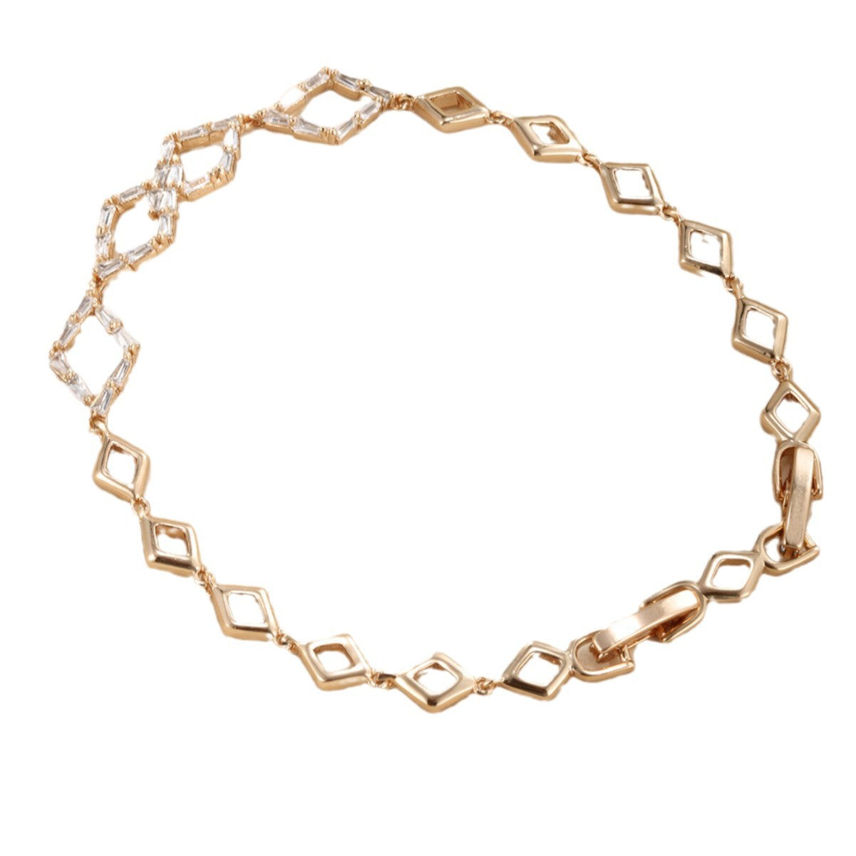Xuping Hollowed-out Rhombus Chain, 18K Gold Plated Copper, Niche Design, Alloy Diamond Inlay, European and American Fashion Bracelet for Women
