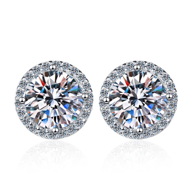 s925 silver cross-border exclusive earrings classic men's and women's four-claw round earrings one carat moissanite earrings for women
