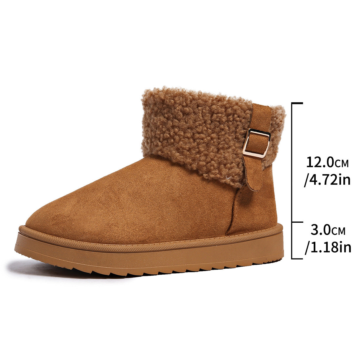 Thick-soled, Fleece-lined, Warm Snow Boots, 2025 Winter New Style, Plus Size, Thick-soled, Solid Color, Buckle, Slip-on Cotton Shoes for Women