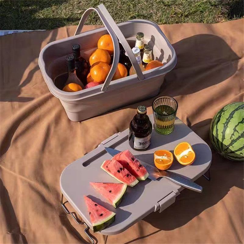 Outdoor Camping Supplies Picnic Basket With Table Foldable Portable Shopping Basket, Multifunctional Picnic Table Folding Bucket
