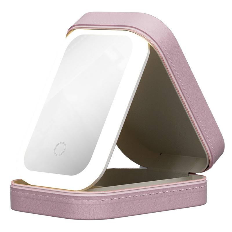 Cosmetic Storage Box with Light Mirror Integrated Dressing Table Desktop Skin Care Products Storage Box, Dustproof Portable box