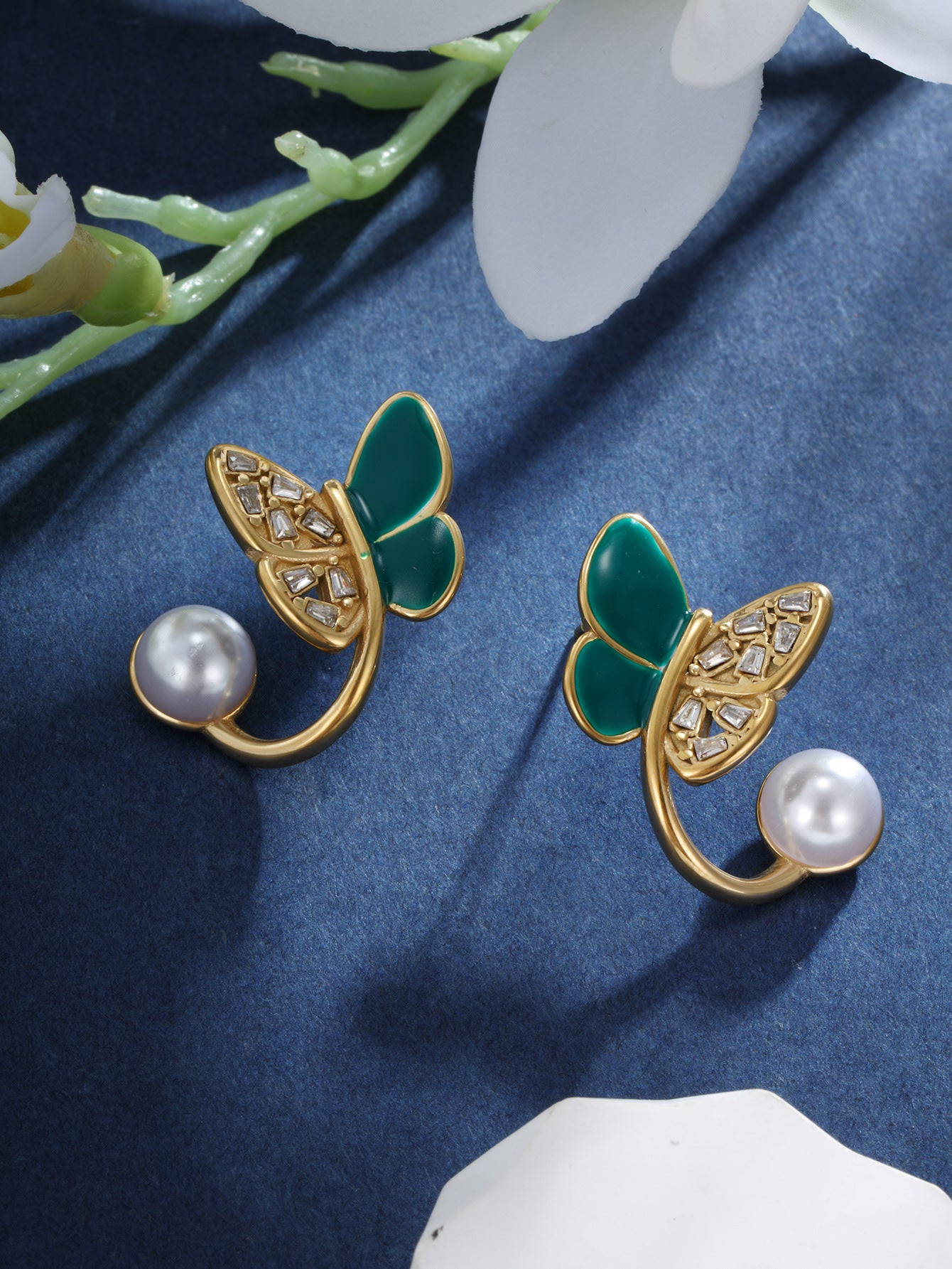 Xuping Jewelry Enamel Droplet Butterfly Imitation Pearl Earrings - Korean Style Niche Design Elegant Earrings Wholesale
