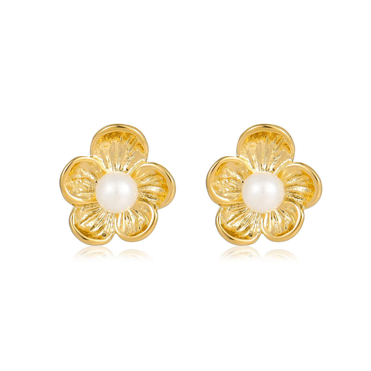 Cross-border new all-match high-grade titanium steel flower inlaid pearl earrings European and American exaggerated trend earrings