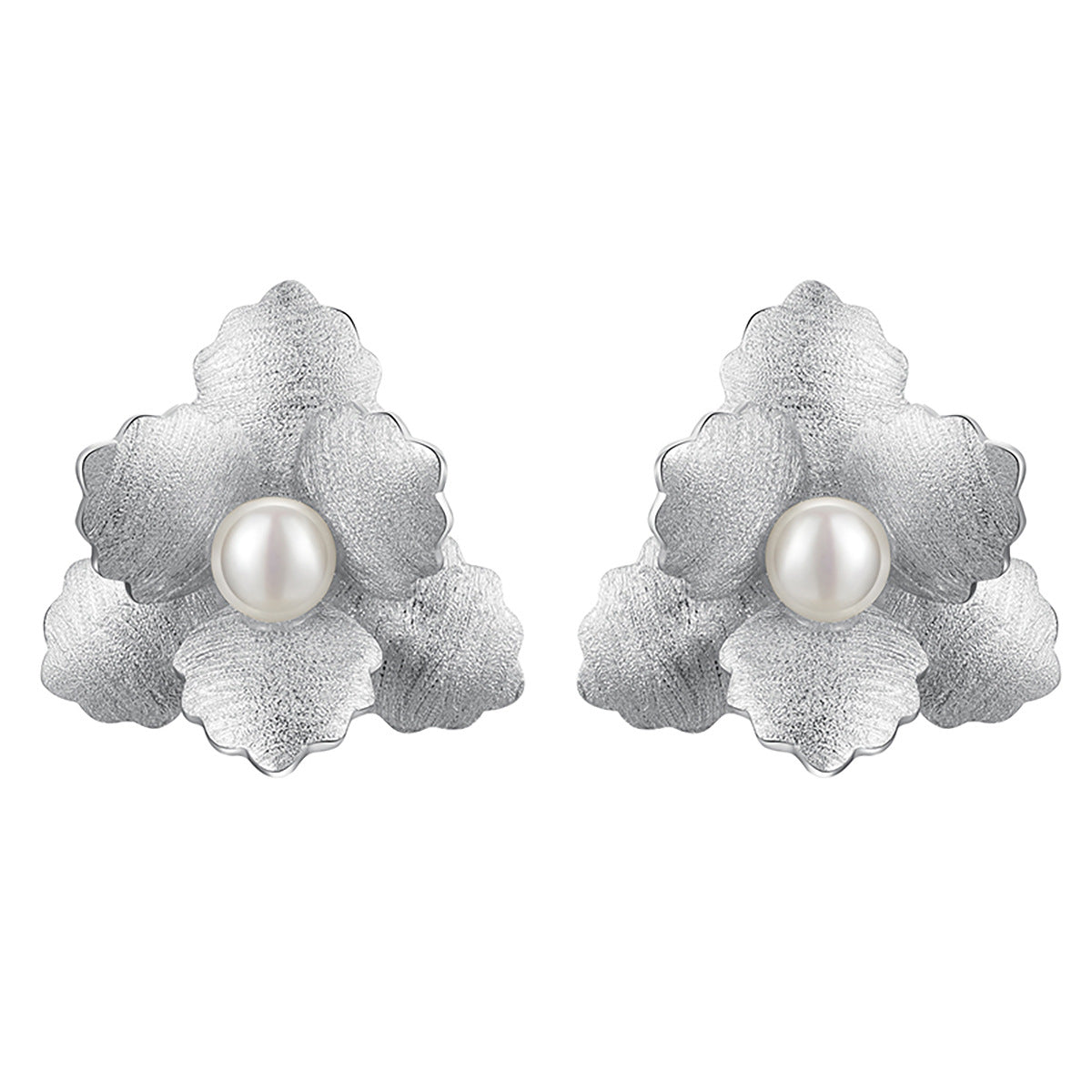 Temperamental and simple 925 silver female small begonia pearl earrings with flower elements