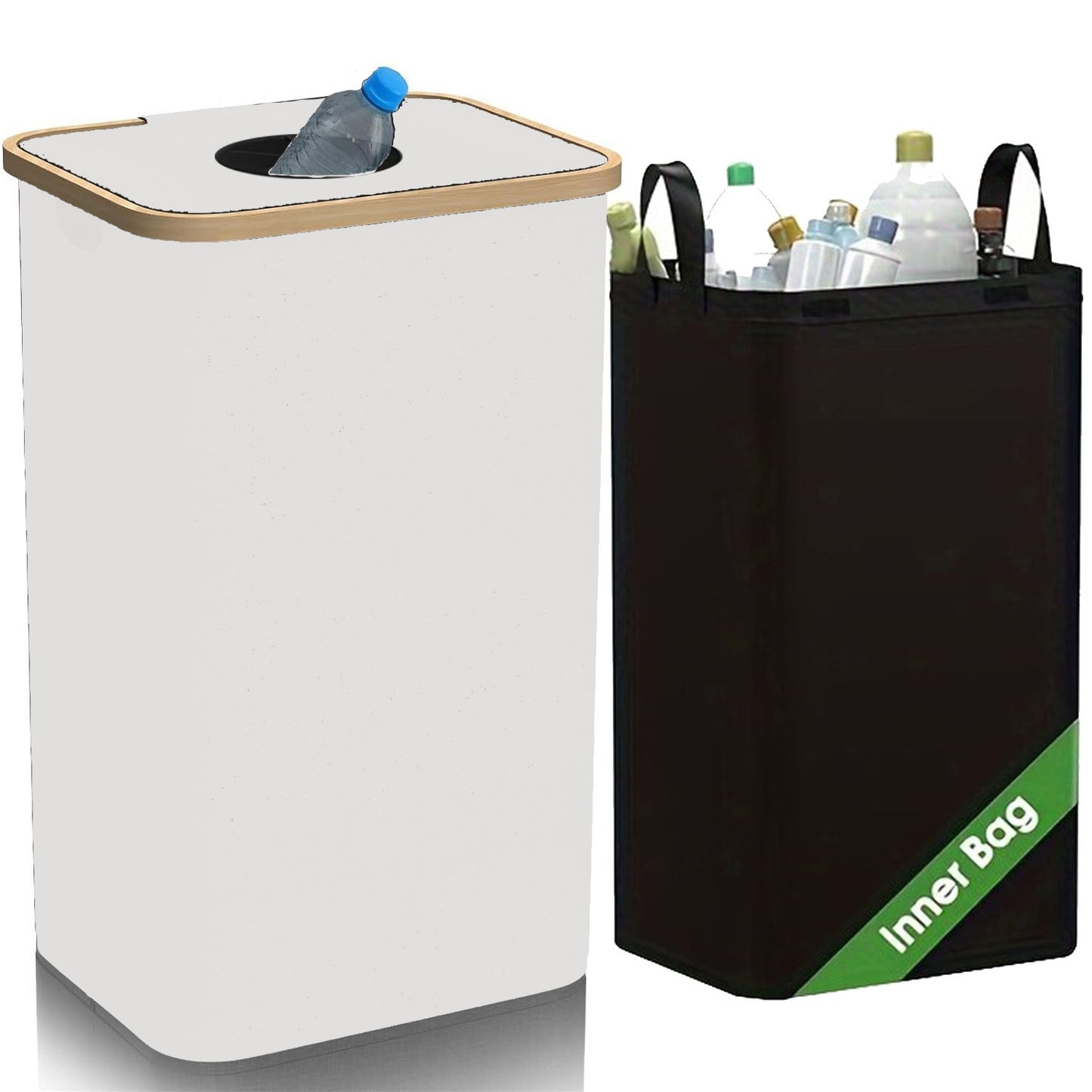Bamboo Storage Basket with Lid Removable Recycling Bottle Storage Basket Trash Can Kitchen Home Folding Recycling Bin