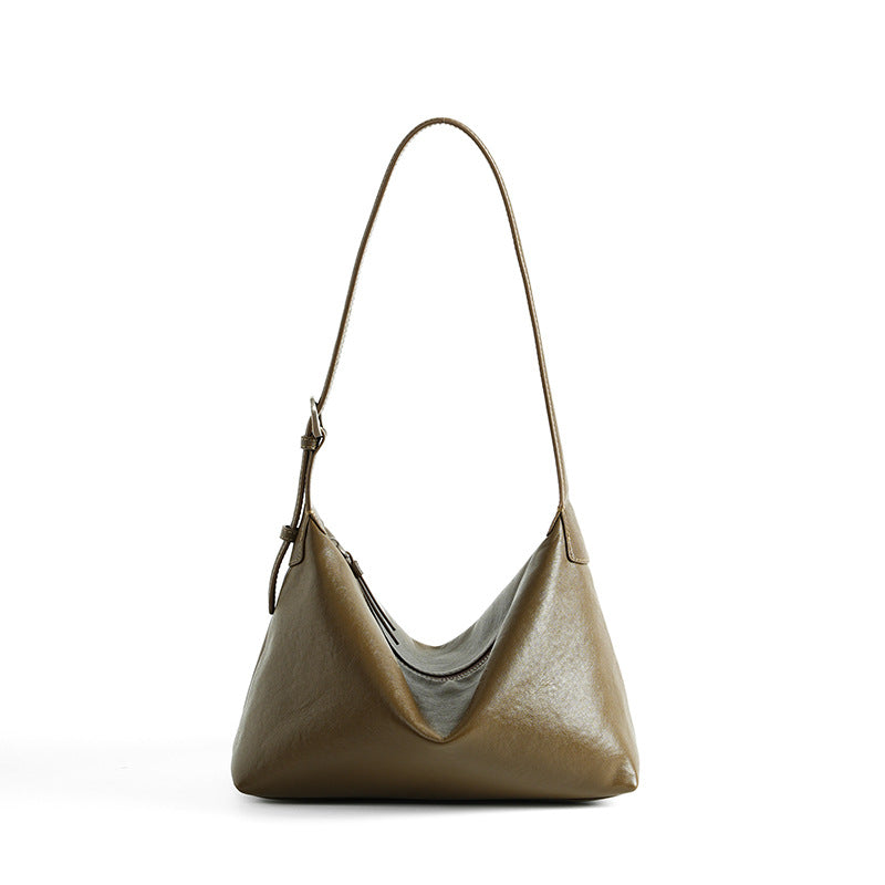 Retro-style Top-grain Vegetable-tanned Cowhide Casual Shoulder Bag/Underarm Bag, Commuting Large Capacity Classic Genuine Leather Crossbody Hobo Bag