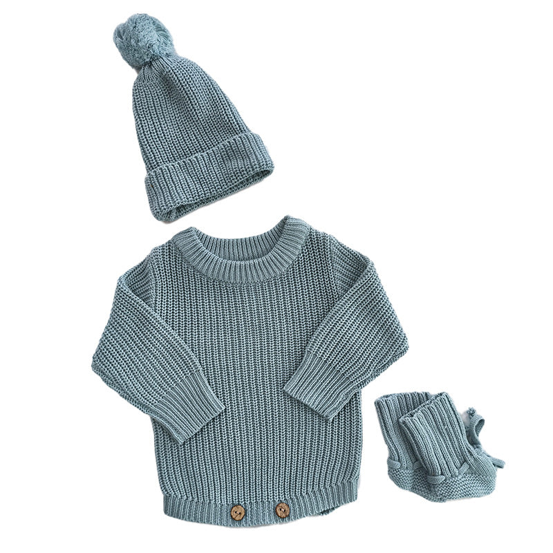Handmade Embroidered Custom Letter Baby Autumn Warm Bodysuit Romper Knit Sweater Crawling Suit