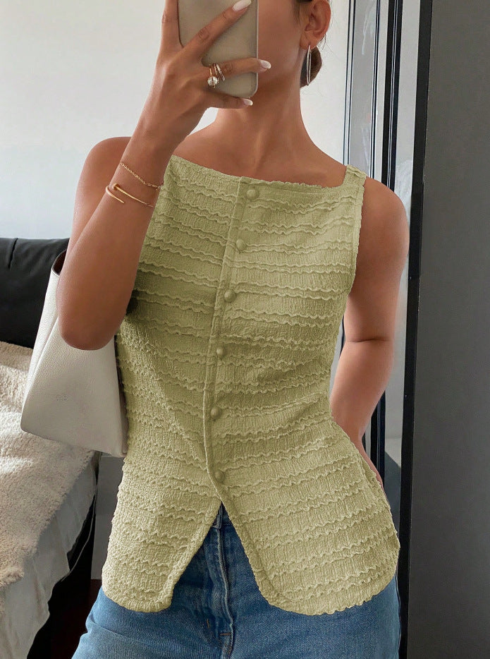 2026 Cross-border Elegant Single-breasted Round Neck Sleeveless Slim Fit Vest for Women (Solid Color)