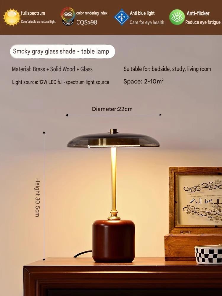 Copper and Solid Wood French Vintage Bedroom / Study Retro Southeast Asian Style High-end Atmosphere Eye-protecting Dowry / Wedding Table Lamp