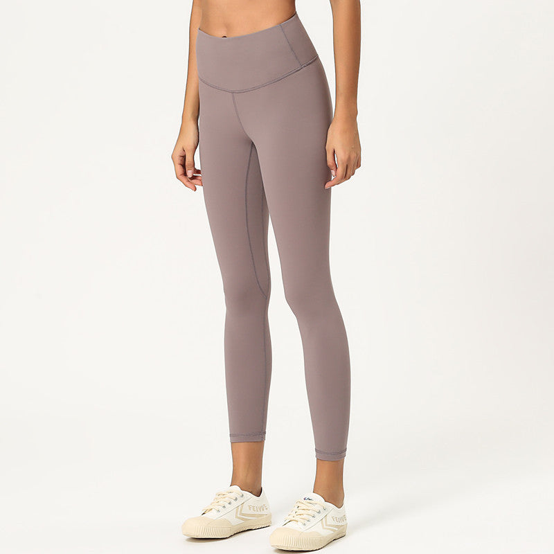 New double-sided brushed yoga pants women's skin-friendly nude yoga nine-point pants high waist buttocks yoga