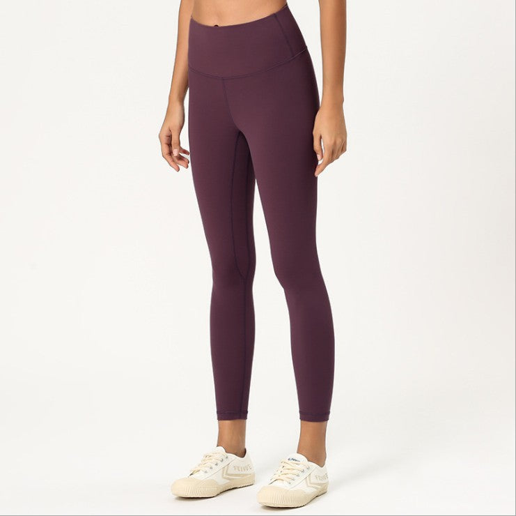 New double-sided brushed yoga pants women's skin-friendly nude yoga nine-point pants high waist buttocks yoga