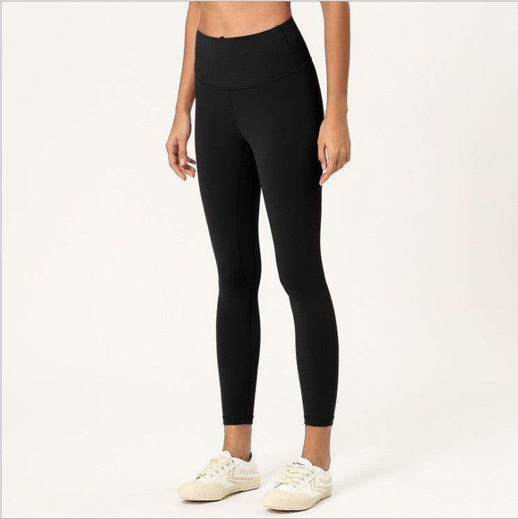 New double-sided brushed yoga pants women's skin-friendly nude yoga nine-point pants high waist buttocks yoga