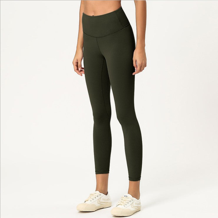 New double-sided brushed yoga pants women's skin-friendly nude yoga nine-point pants high waist buttocks yoga