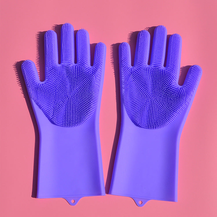 Vibrating Dishwashing Silicone Gloves / Kitchen Scrubbing Silicone Cleaning Gloves / Insulation Magic Kitchen Chores Cleaning Gloves