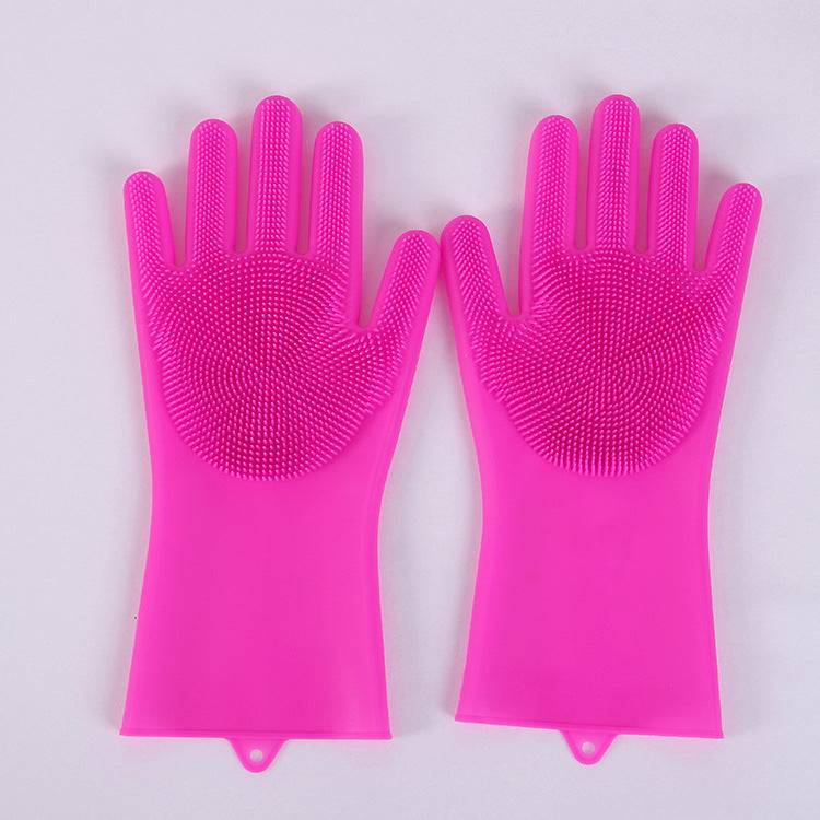 Vibrating Dishwashing Silicone Gloves / Kitchen Scrubbing Silicone Cleaning Gloves / Insulation Magic Kitchen Chores Cleaning Gloves