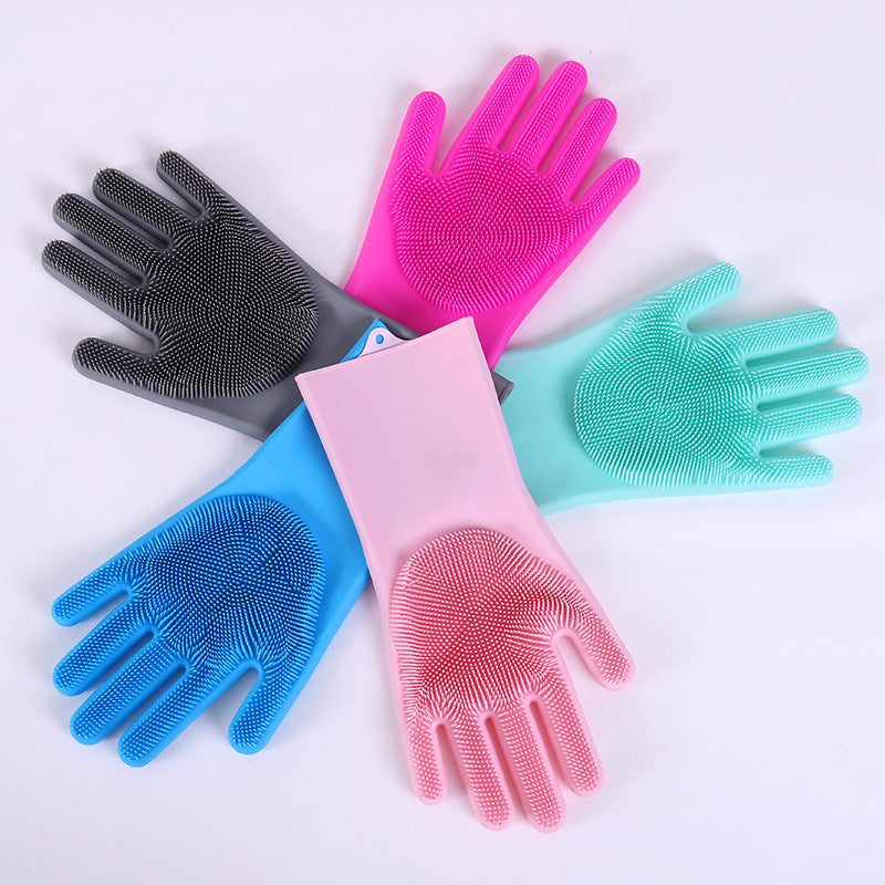 Vibrating Dishwashing Silicone Gloves / Kitchen Scrubbing Silicone Cleaning Gloves / Insulation Magic Kitchen Chores Cleaning Gloves