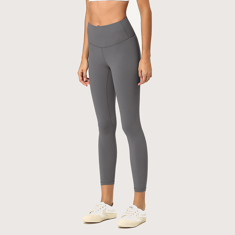 New double-sided brushed yoga pants women's skin-friendly nude yoga nine-point pants high waist buttocks yoga