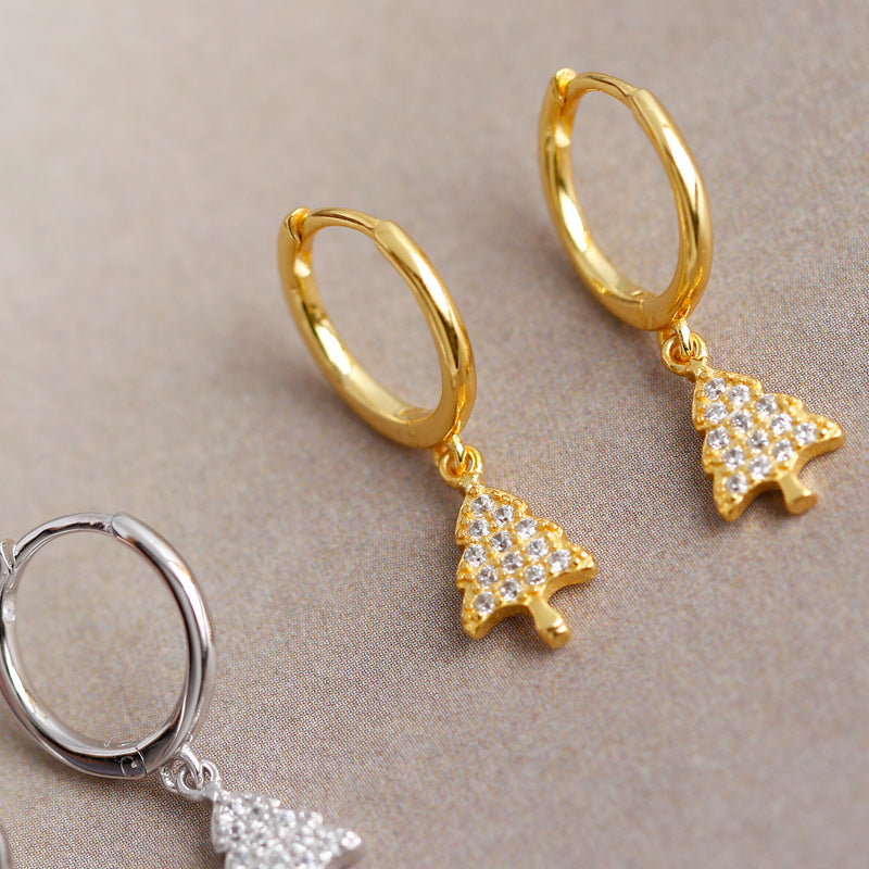 Cross-border new golden Christmas tree with diamonds s925 sterling silver earrings earrings women's European and American earrings processing