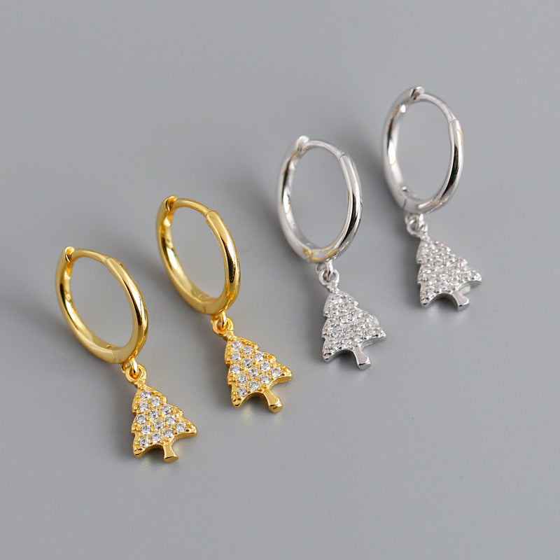 Cross-border new golden Christmas tree with diamonds s925 sterling silver earrings earrings women's European and American earrings processing