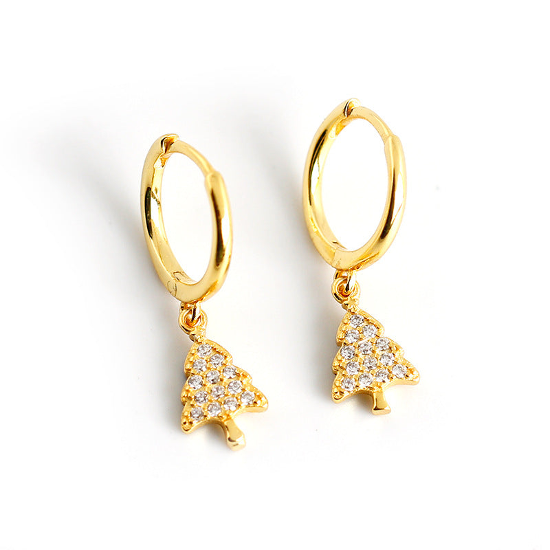 Cross-border new golden Christmas tree with diamonds s925 sterling silver earrings earrings women's European and American earrings processing