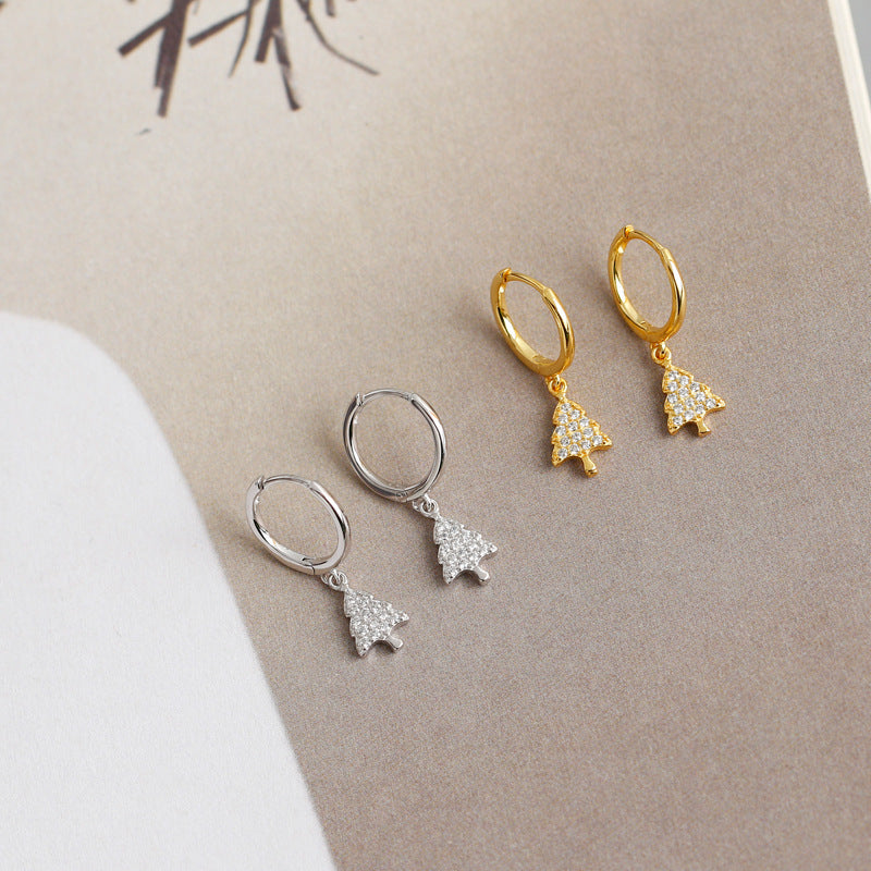 Cross-border new golden Christmas tree with diamonds s925 sterling silver earrings earrings women's European and American earrings processing