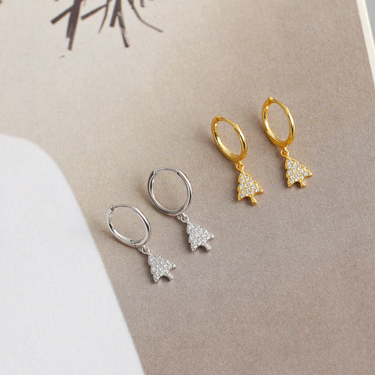 Cross-border new golden Christmas tree with diamonds s925 sterling silver earrings earrings women's European and American earrings processing