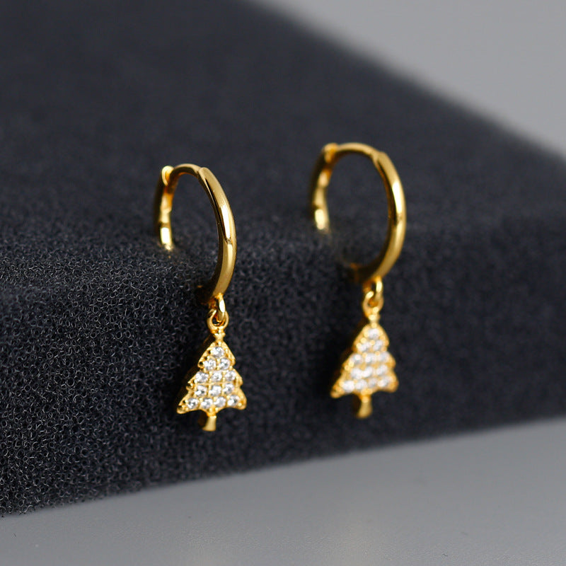 Cross-border new golden Christmas tree with diamonds s925 sterling silver earrings earrings women's European and American earrings processing