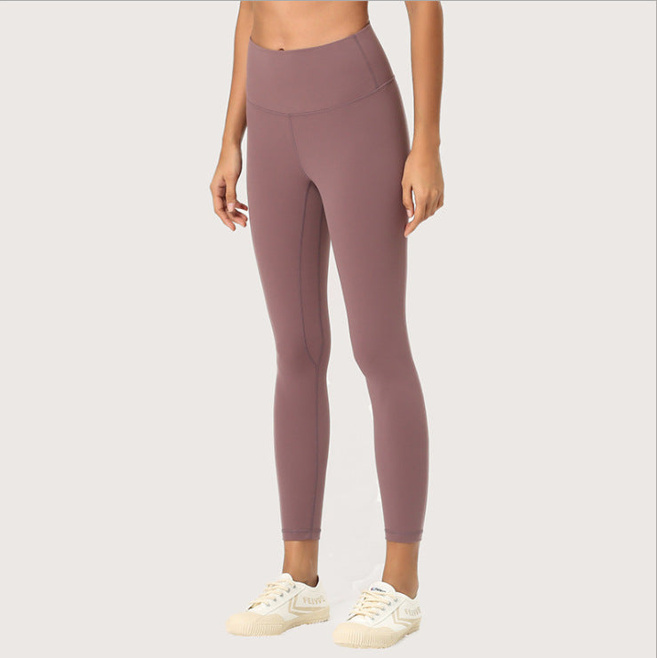 New double-sided brushed yoga pants women's skin-friendly nude yoga nine-point pants high waist buttocks yoga