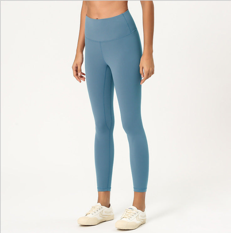 New double-sided brushed yoga pants women's skin-friendly nude yoga nine-point pants high waist buttocks yoga