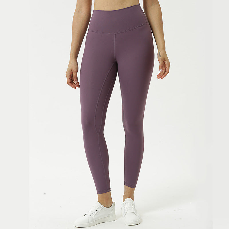 New double-sided brushed yoga pants women's skin-friendly nude yoga nine-point pants high waist buttocks yoga