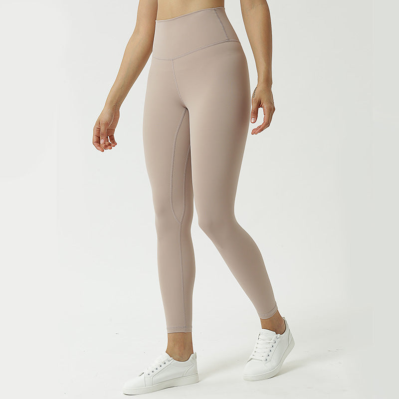 New double-sided brushed yoga pants women's skin-friendly nude yoga nine-point pants high waist buttocks yoga