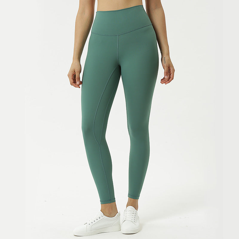 New double-sided brushed yoga pants women's skin-friendly nude yoga nine-point pants high waist buttocks yoga