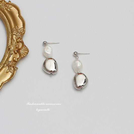 HYACINTH Korea Balot natural freshwater pearl earrings female ins cold wind earrings 925 silver needle earrings