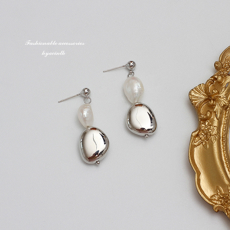 HYACINTH Korea Balot natural freshwater pearl earrings female ins cold wind earrings 925 silver needle earrings