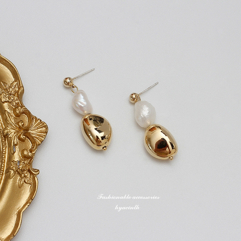 HYACINTH Korea Balot natural freshwater pearl earrings female ins cold wind earrings 925 silver needle earrings