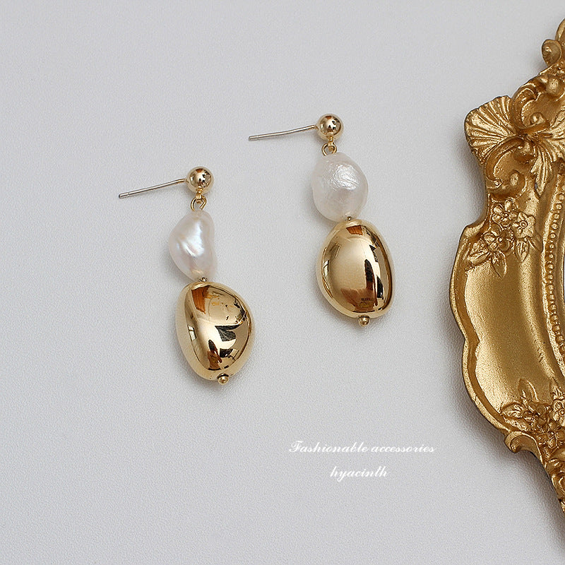 HYACINTH Korea Balot natural freshwater pearl earrings female ins cold wind earrings 925 silver needle earrings